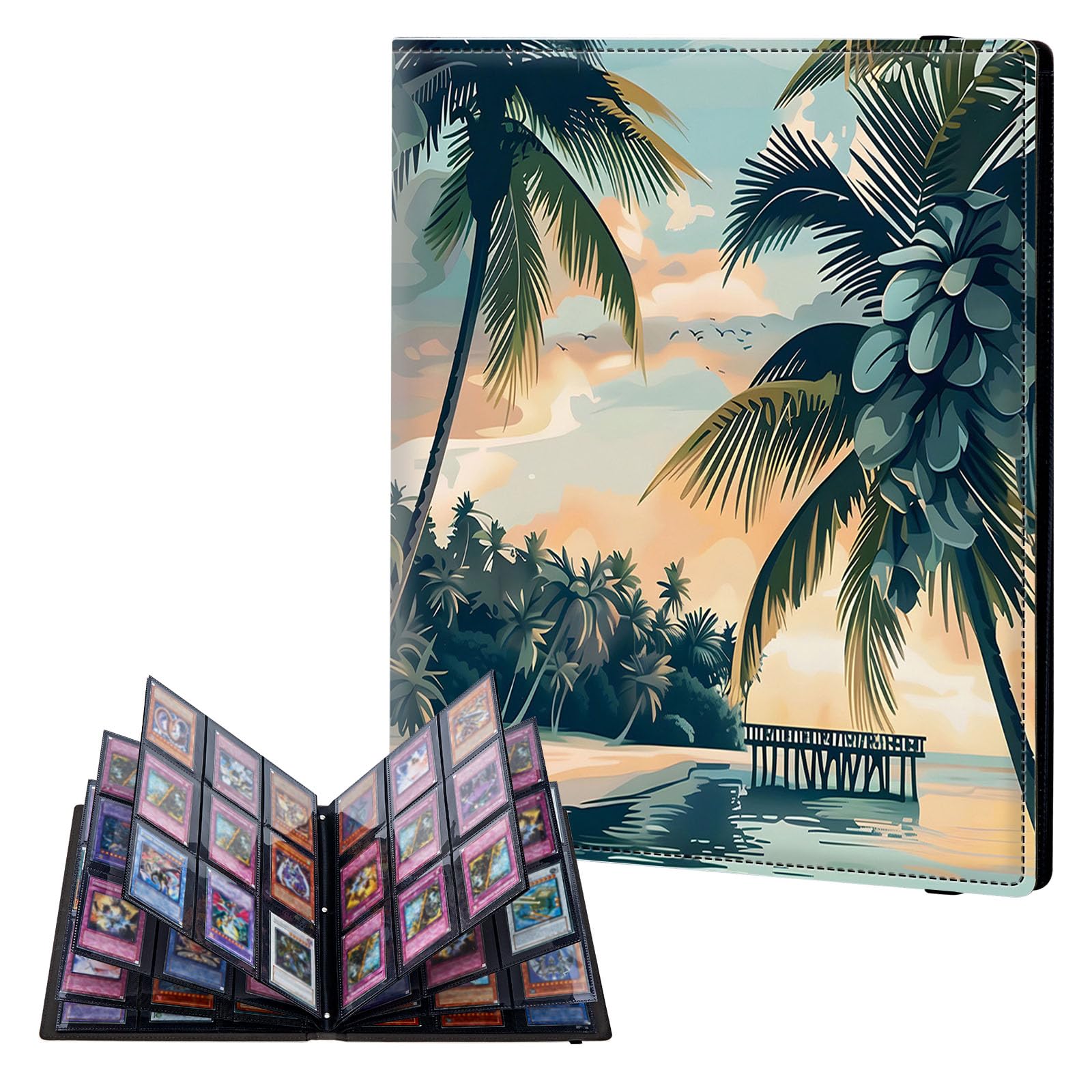 ETLKJVBL 9 Pocket Trading Card Binder, Card Collection Binder for TCG, MTG, Sports Cards, Baseball, Coconut Beach Trading Card Book Holder for Collectors, Top Loader Binder