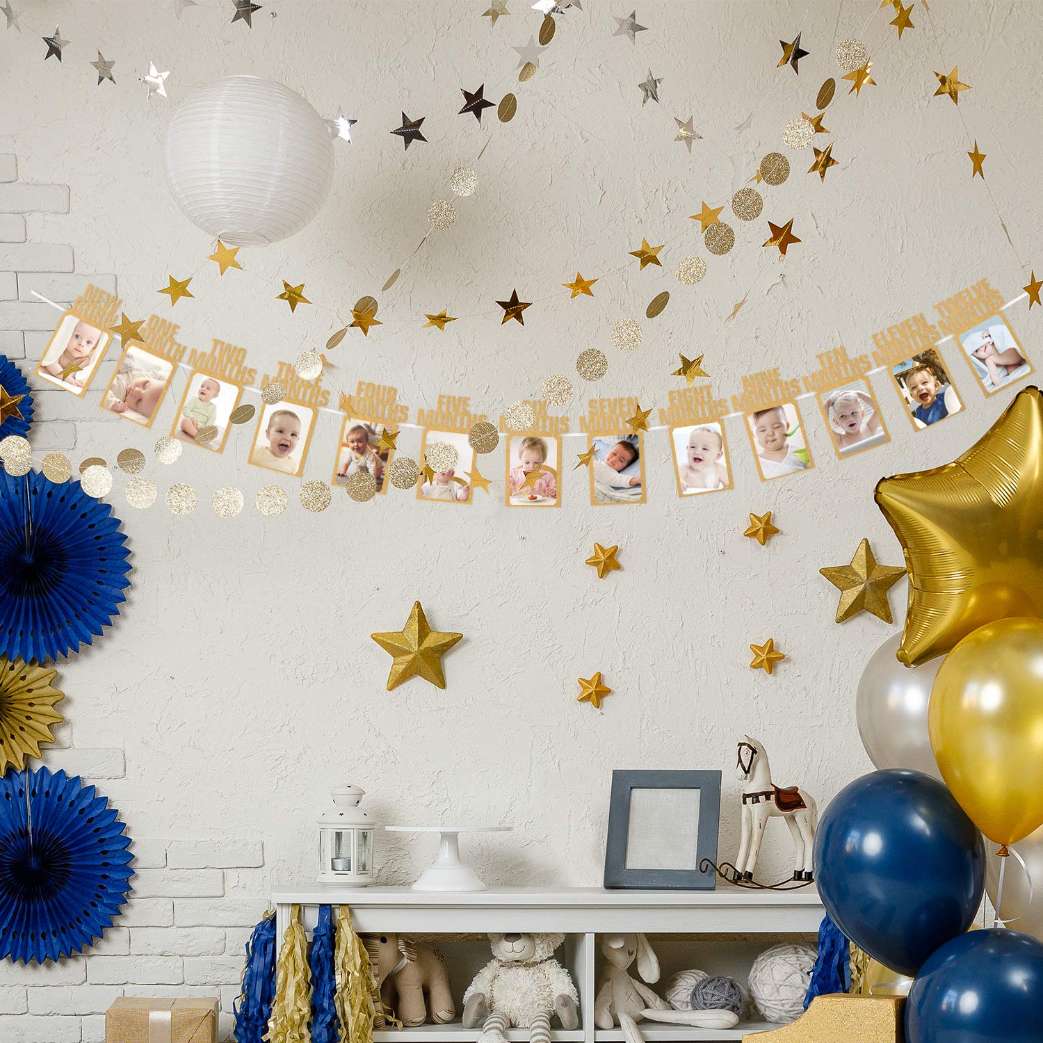 First Birthday Photo Banners - Monthly Milestone Garland From Newborn To 12 Months, Baseball Themed
