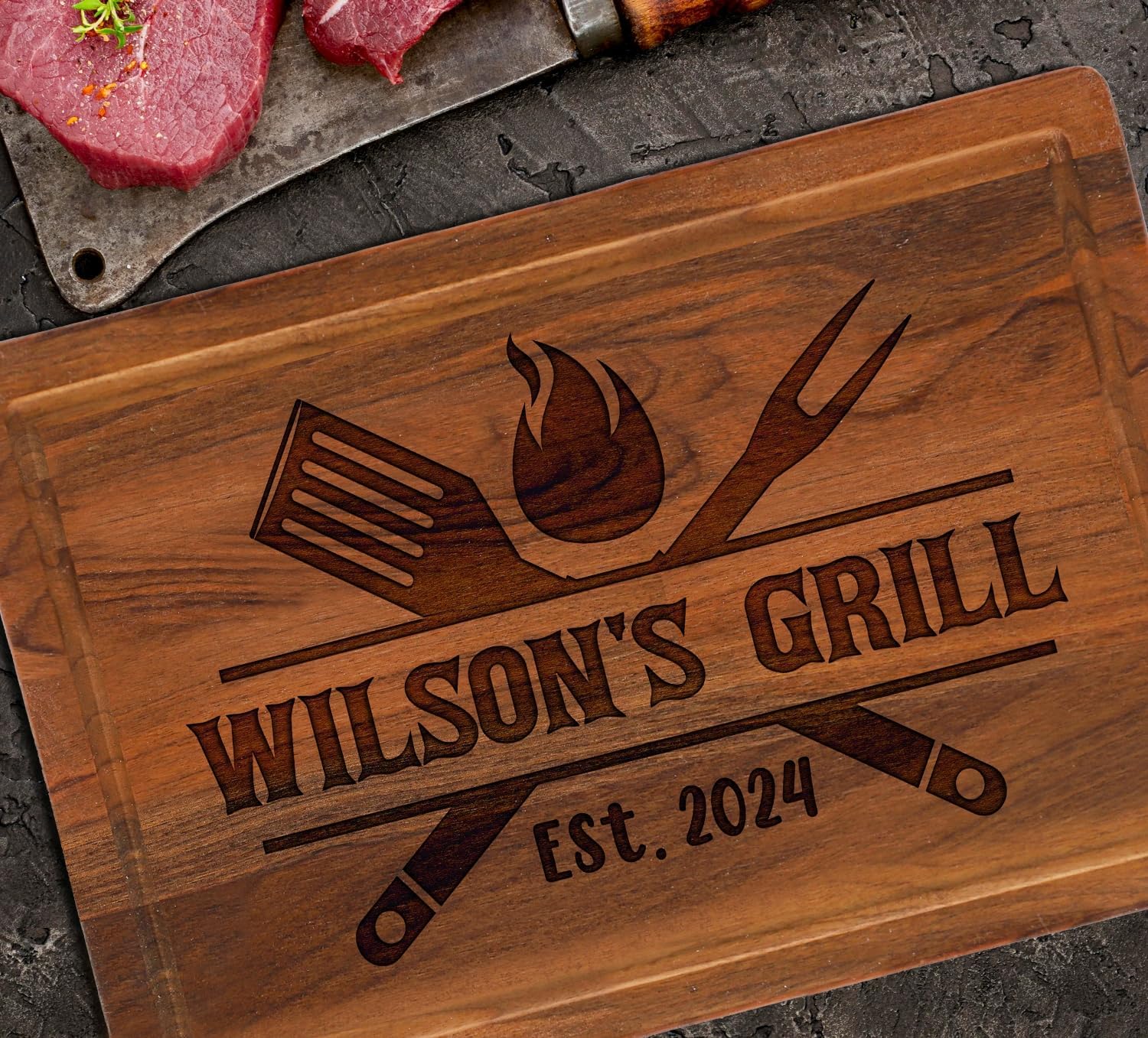 Personalized Grill Party Gift, Fathers Day Gift, Grill Master, BBQ Barbecue Lover, Housewarming Party Present, Birthday Gift for Men or Dad, Laser Engraved Wood Cutting Board, Customizable Sign