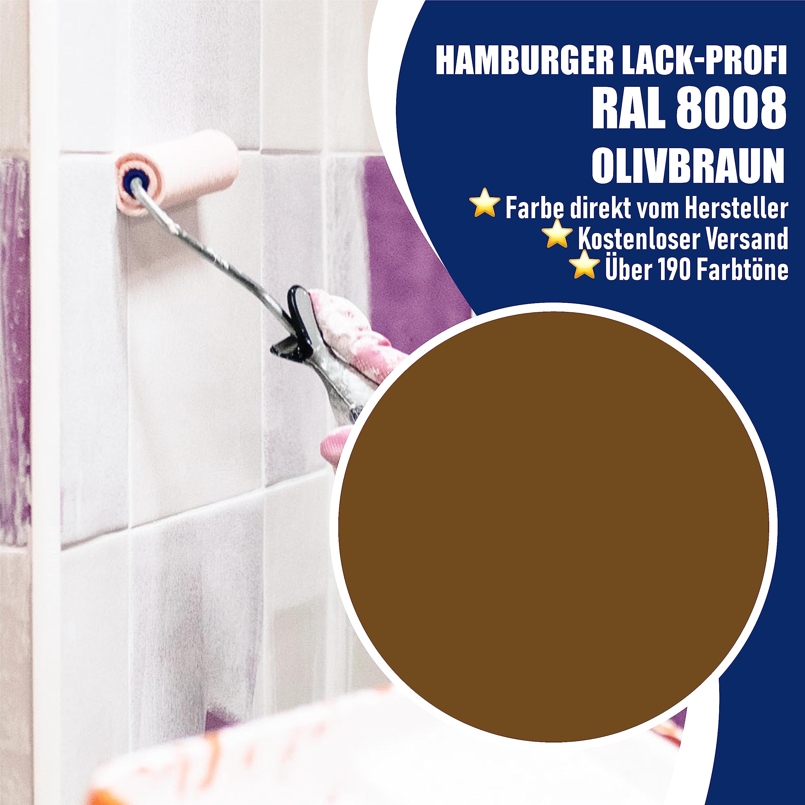 Hamburger Lack-Profi Fliesenlack GLÄNZEND Olivbraun RAL 8008 Braun Fliesenfarbe (20 L)