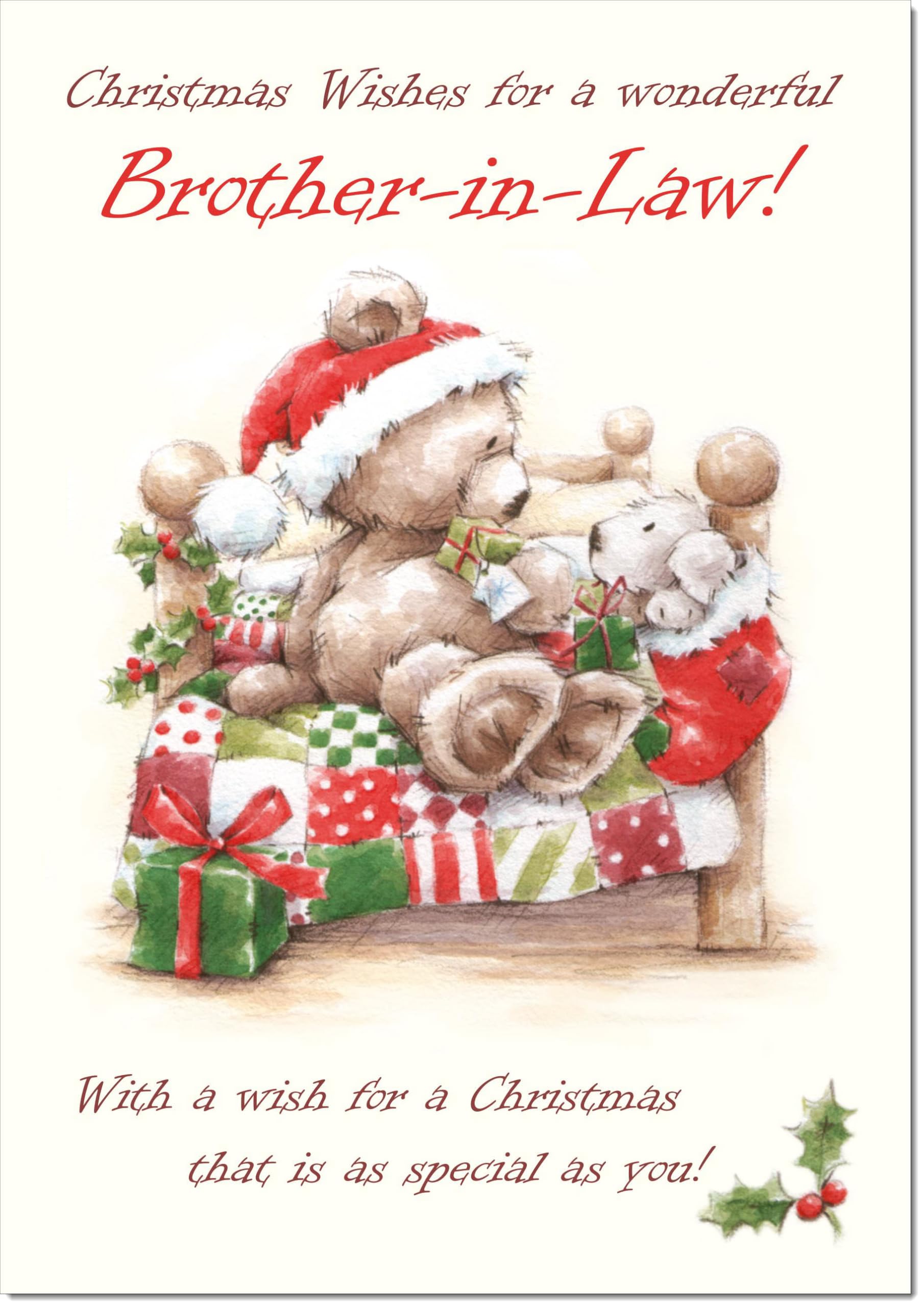 doodlecards Brother in Law Christmas Card Cute Bear on Bed Large A4 Size Christmas Card for Brother in Law with Plain Envelope — image 1