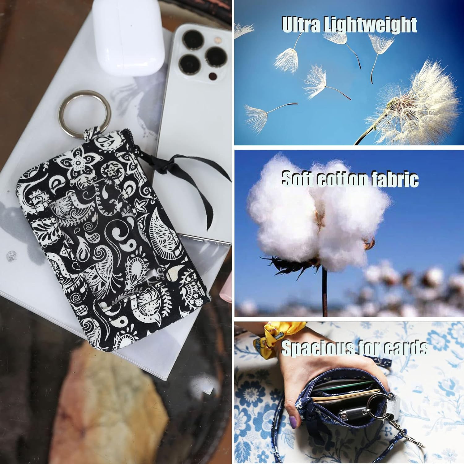 WONDERFUL FLOWER Lanyard Wallet for Women, ID Card Holder, Lanyards for ID Badges, Floral Zip ID Case Keychain Small Coin Purse for Cards, Cash, Work, Travel, Cruise, Teachers, Students, Kids, Paisley - Image 2