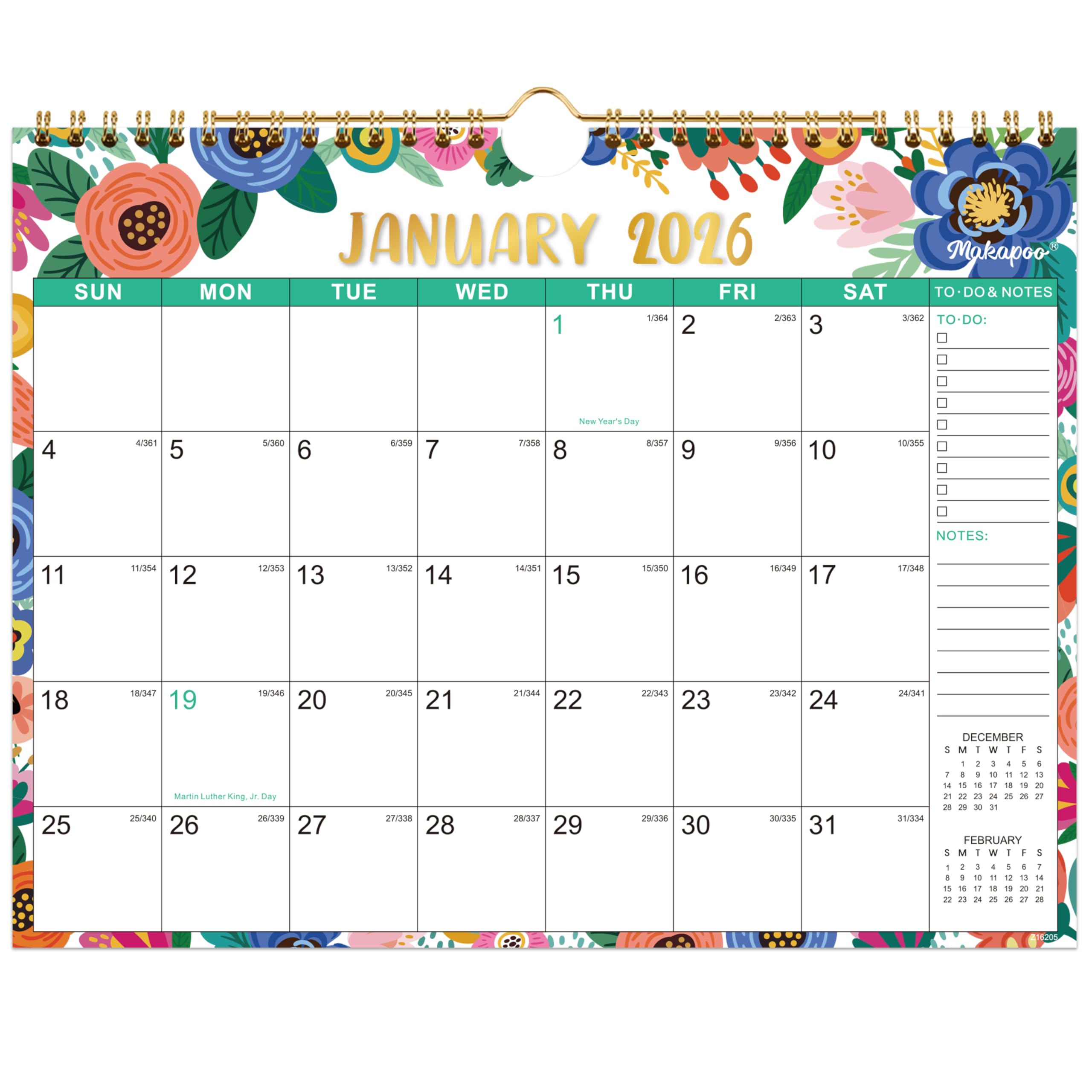 Makapoo Calendar 2024-2025 - Wall Calendar 2024-2025, Jul. 2024 to Dec. 2025, 11" x 8.5", 18 Monthly Wall Calendar 2024-2025 with Thick Paper + Julian Date - Floral