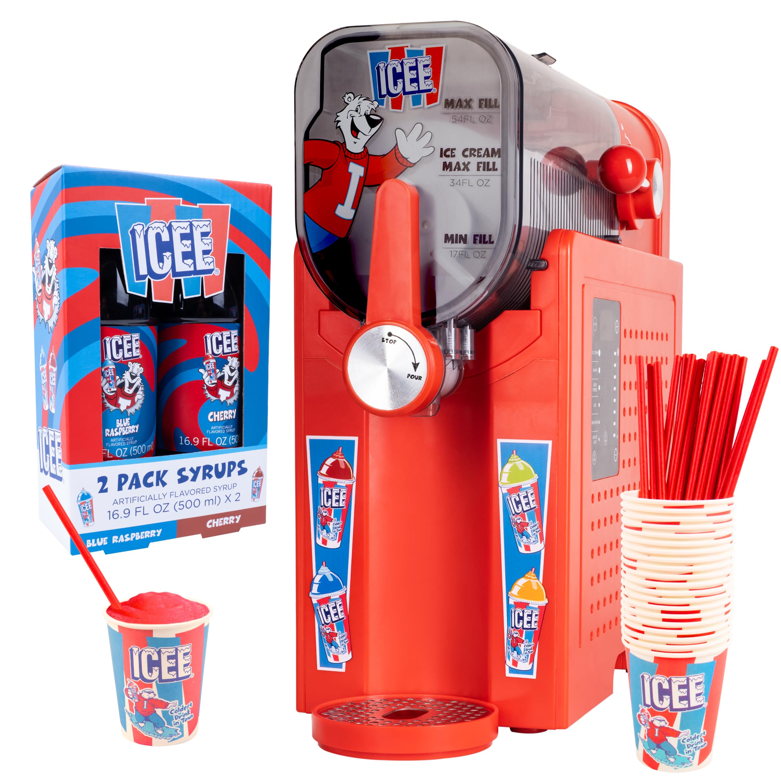 Amazon.com: ICEE Pro Slushie Machine with 2 Pack Syrups, 20 x Cups  display picture 1