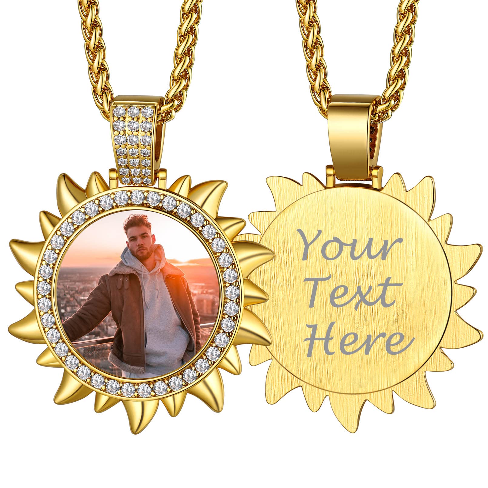 Custom4U Picture Necklace Personalized Photo Circle Chain for Men Women