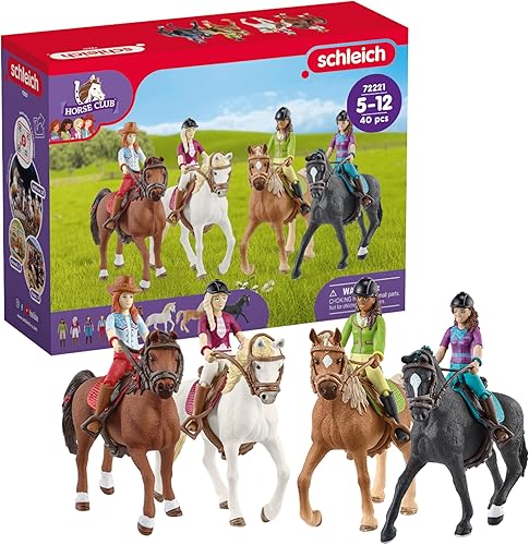 Schleich Horse Club - Juego completo de 40 piezas para jinetes de Horse Club - Hannah, Sofía, Lisa y Sarah Figuras de jinete posables con caballos y