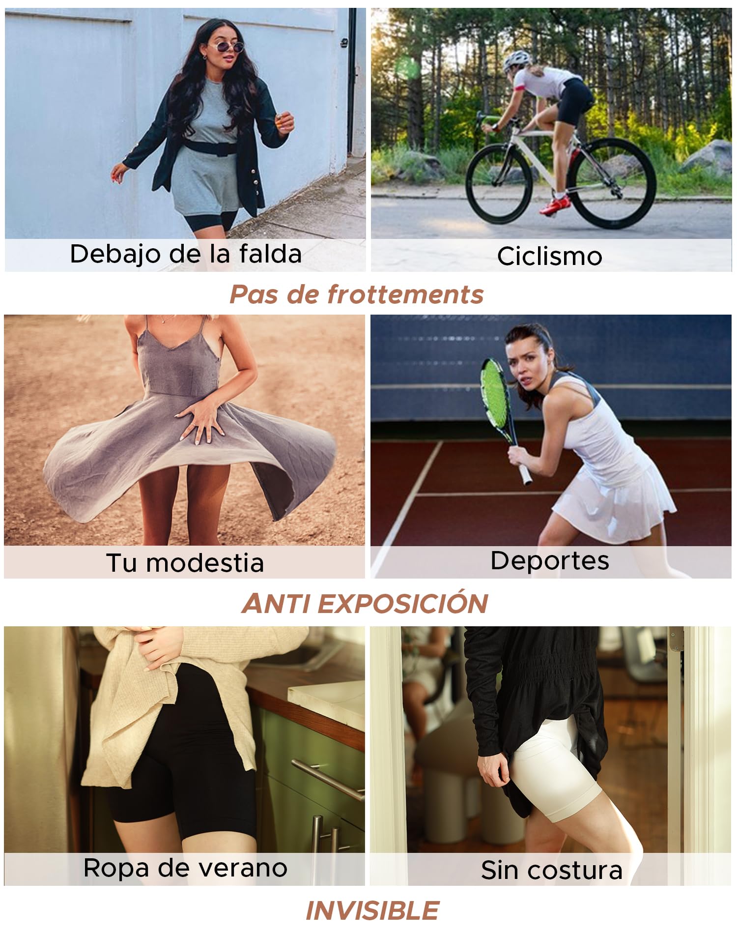 INNERSY Pantalon Antirozaduras Mujer Debajo la Falda Pantalones Cortos Vestir Braga Anti Roce 3 Pack