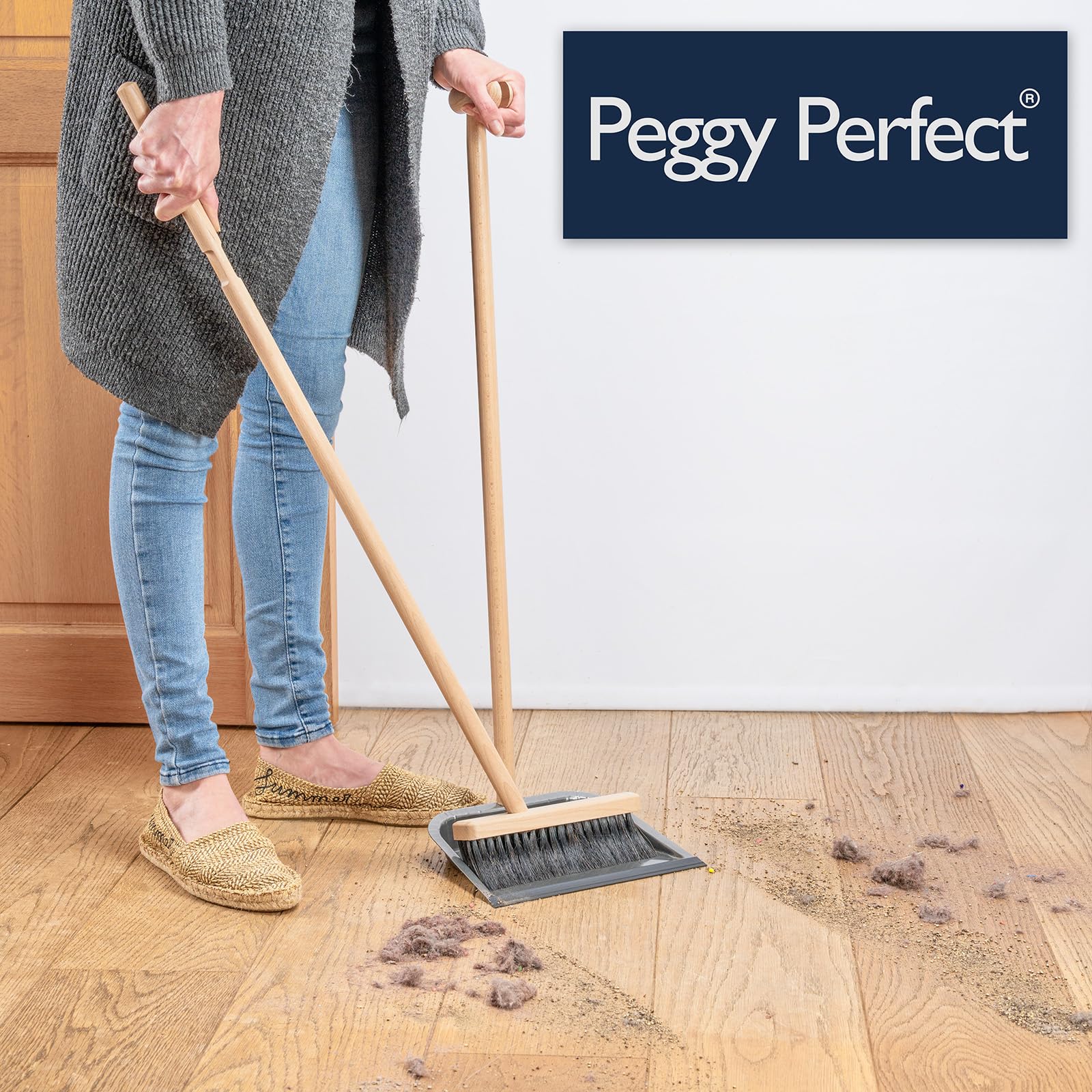 PEGGY PERFECT - Set di scope e paletta con manico lungo, ideale per scopa e manico lungo