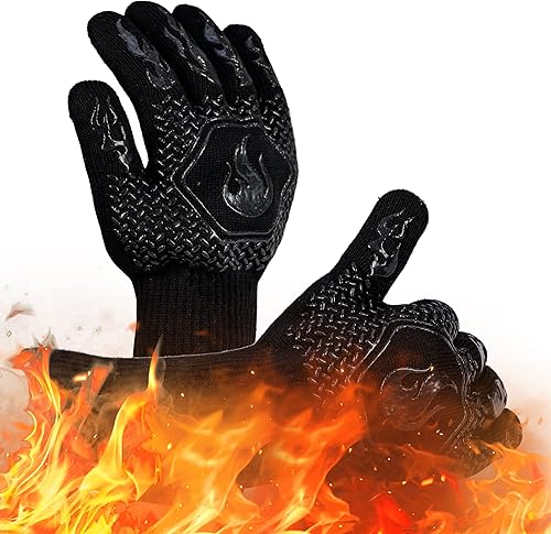 Miniatura 33 de Guantes ignífugos para barbacoa, guantes resistentes a cortes de parrilla 1472°F guantes resistentes al calor, guantes de horno de silicona