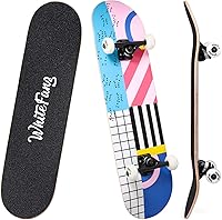 Vista 15 de WhiteFang Patinetas para principiantes, patineta completa de 31 x 7.88 pulgadas, 7 capas de arce canadiense con doble kick cóncavo estándar