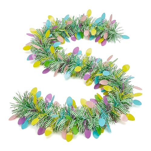 Easter Garland 50FT, Pastel Tinsel Garland with Egg Ornaments for