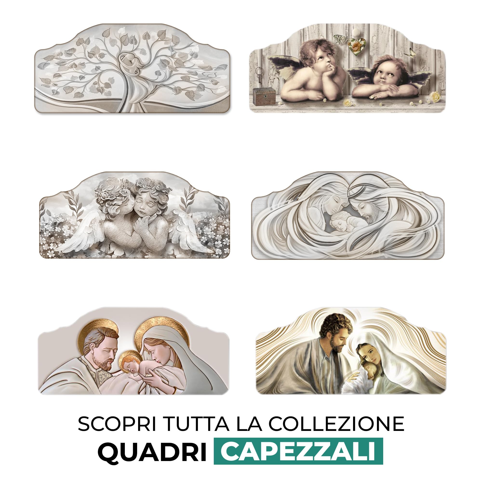 Lupia - Quadro camera da letto CAPEZZALE moderno 50x100 cm ANGELS IN FLOWERS MIX, Angeli, Stampa su legno Amorini, Artigianale, Made in Italy, soggiorno