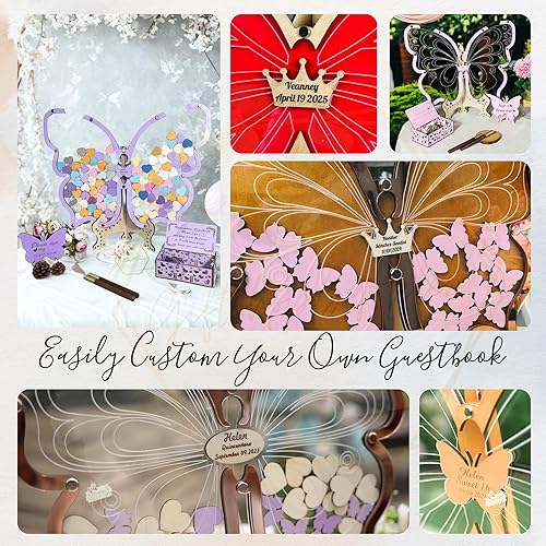 Miniatura 5 de Butterfly Guest Book Alternative Frame Ideas Personalized Wooden Hearts For Wedding Guest Book With Butterfly Frame For Sign And Reception Wedding,