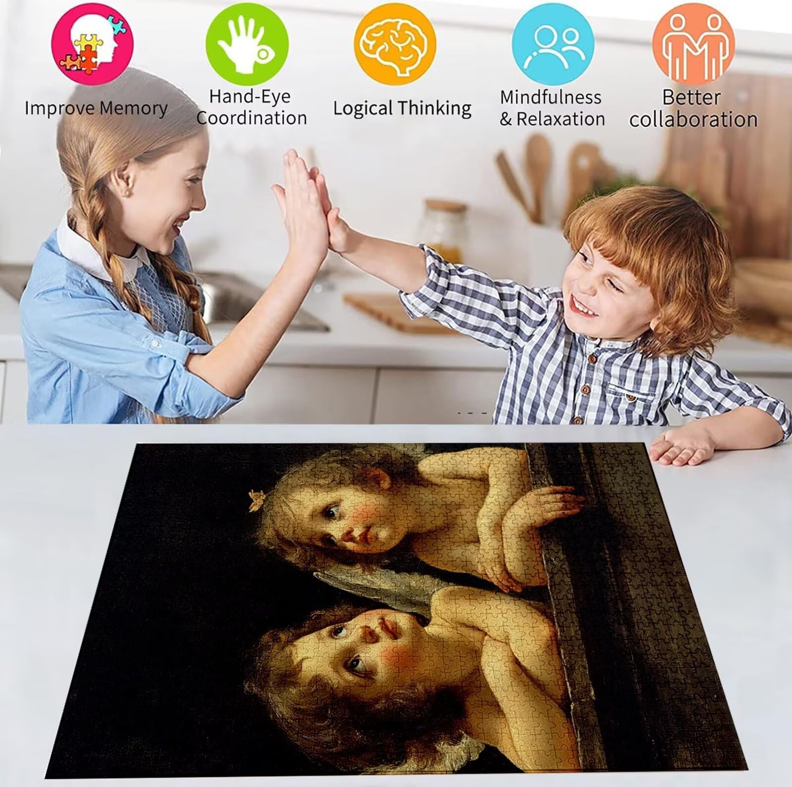 Puzzle 5000 Pezzi, 3 4 5 Anni Puzzle Angelo 6 7 8 Anni Giochi Educativi Sostenibili Con Motivi Per Adulti Da Gioco in Legno Di Alta Qualità Jigsaw Bambino per Gioco Familiare, Regalo Natale H-6488