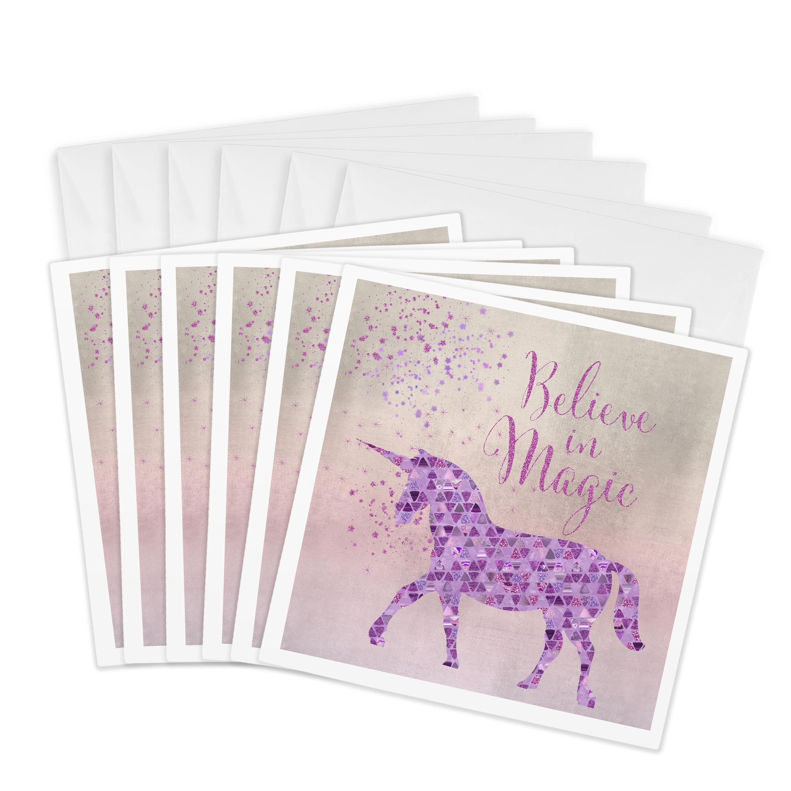 3dRose gc_268139_1 6 x 6-Inch "Glittering Unicorn and Test Believe in Magic" Greeting Card (Pack of 6)