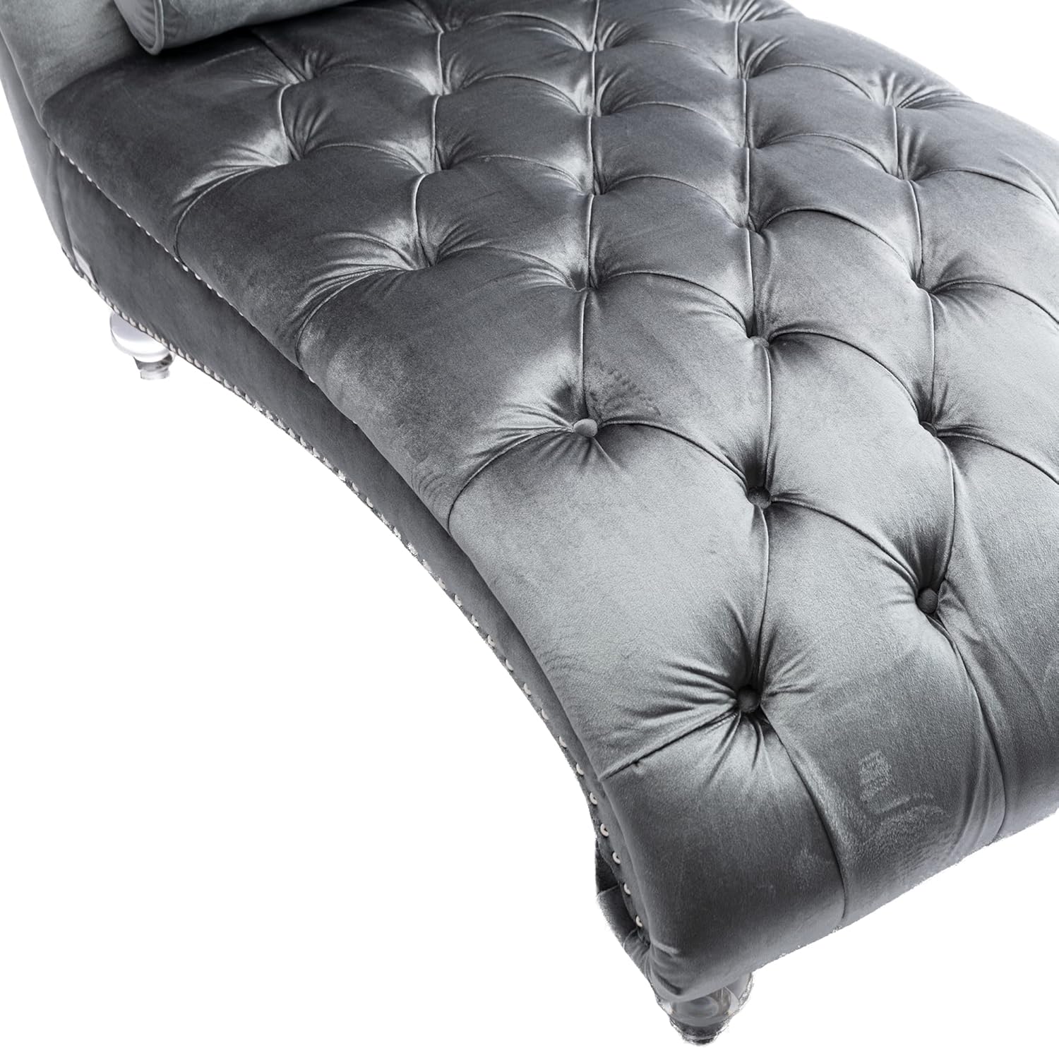 Leisure Velvet Concubine Sofa Accent Sofa Chaise Reclining Lounger Barrel Sofa with Acrylic Feet (Sliver)