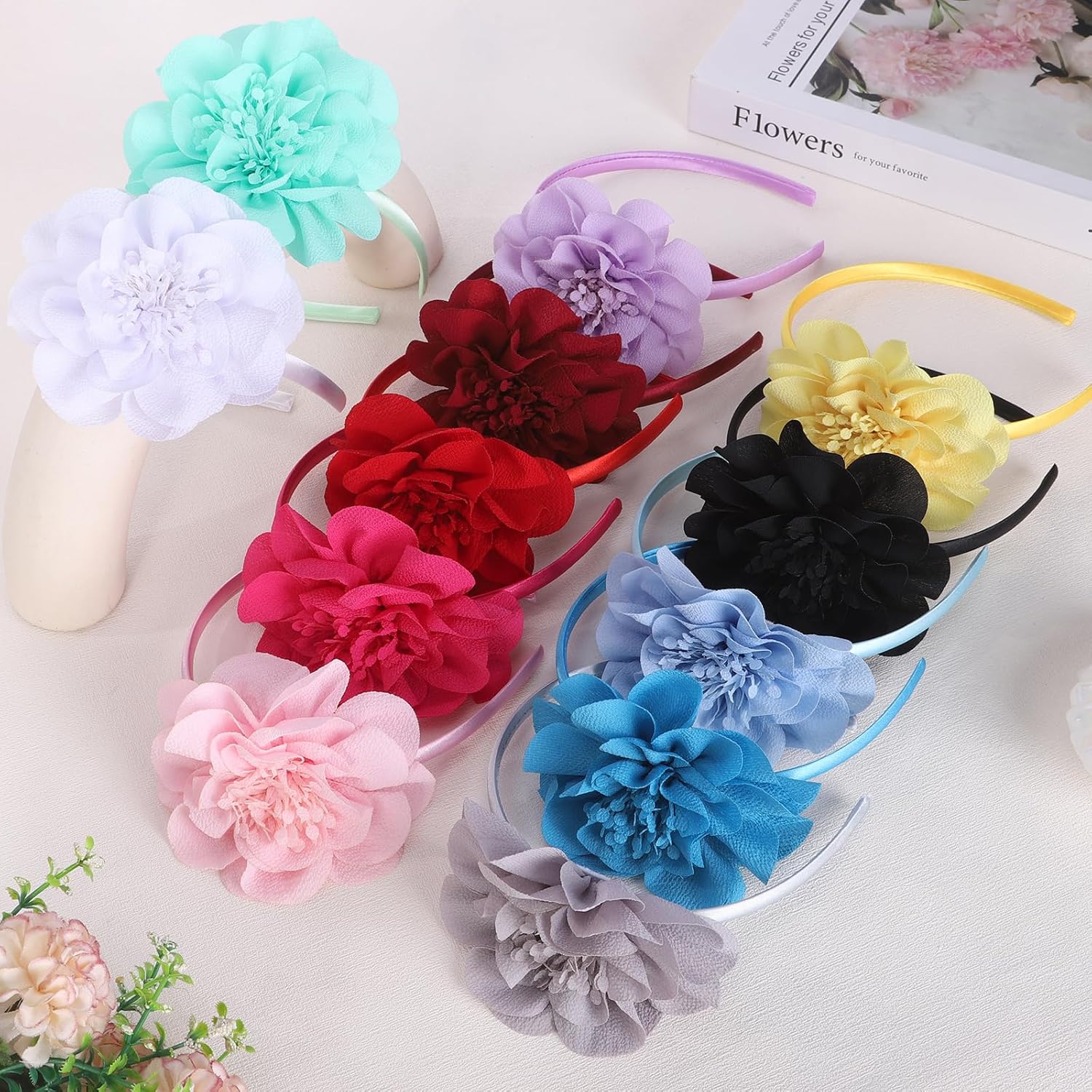 12Pcs Headbands for Girls Kids- Flower Headbands for Women Teens Children-Chiffon Hair Band for Women-Hair Accessoies-Gifts Supply - Image 7