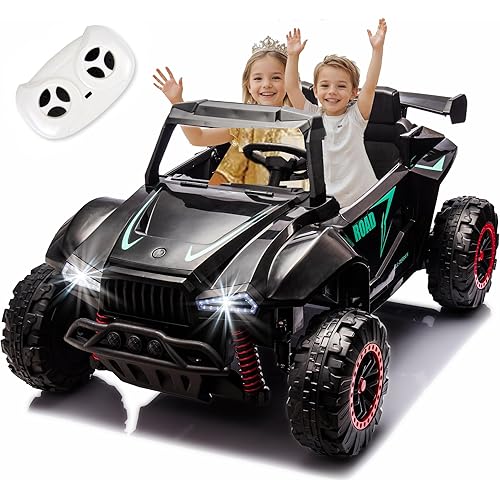 24V 2 Seater Ride on Toys for Girls&Boys, Electric Car w/20.47" Wide Seat, 6.21 Mph Max Speed, 24V Ride On Car w/Spring Suspension, Bluetooth, Music, Lights, Power Car Wheels for Big Kids (Black)