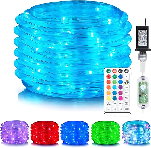 ANJAYLIA Cuerda de luces LED que cambian de color de 40 pies, 18 colores para exteriores con enchufe y control remoto, luces LED impermeables para