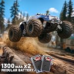 Voitures RC 1:14 Camion RC Tout Terrain, Voiture Télécommandée Rapide 4WD 40 KM/H, Camion Monstre Étanche 4X4 avec 2×1300mAh Batteries, Amortisseurs Métalliques, 6 Phares LED, Véhicule RC RTR