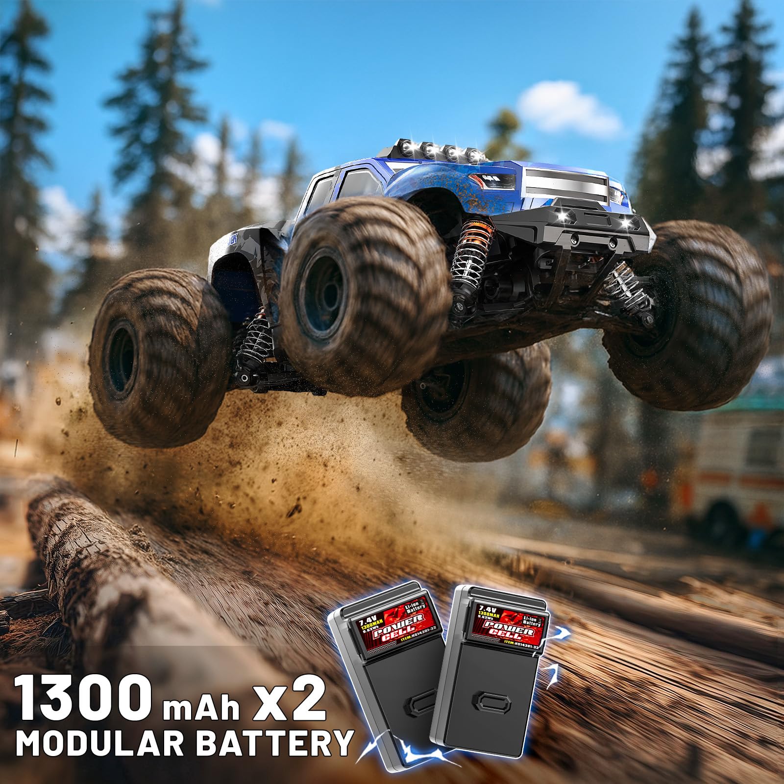 Macchina telecomandata professionale 1:14 Off-Road Monster Truck, 4x4 40 km/h, Veicolo Fuoristrada con 2 Batterie 1300mAh, Ammortizzatori in Metallo, 6 Luci LED, RTR Auto Radiocomandata 4WD