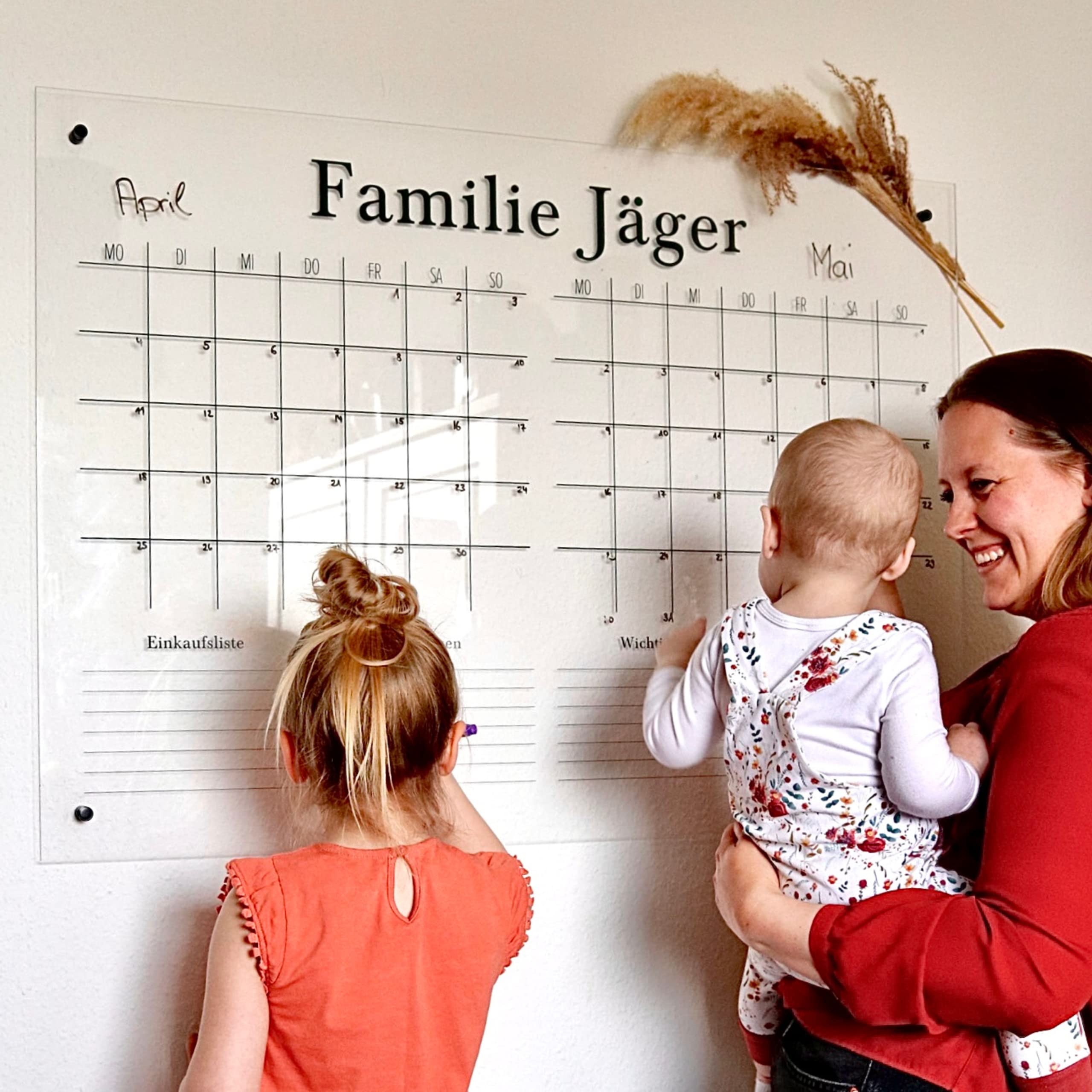 personalisierter Wandkalender - 2 Monatsplaner - wiederverwendbarer Kalender aus Acrylglas - Familienplaner abwischbar für die ganze Familie
