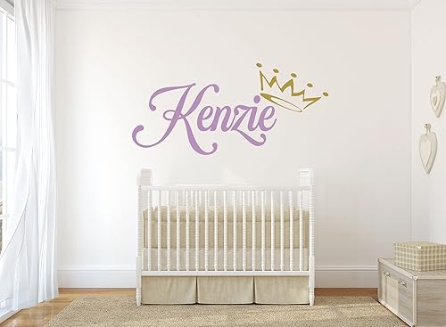 Miniatura 5 de Calcomanía de vinilo para pared con nombre personalizado con corona de princesa, nombre personalizado con tiara para el hogar, decoración para