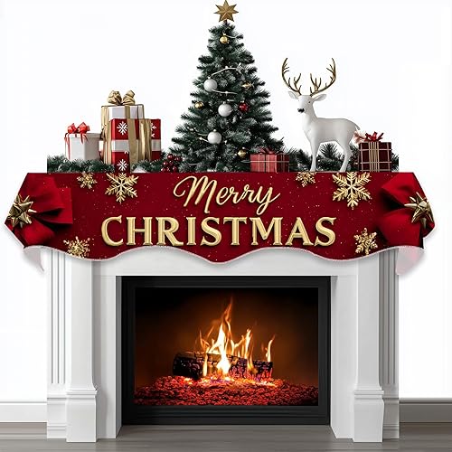 Bufanda de Navidad para chimenea, cubierta decorativa para Navidad, invierno, mantel superior (nudo de flores de Navidad, 70 pulgadas de largo x 17