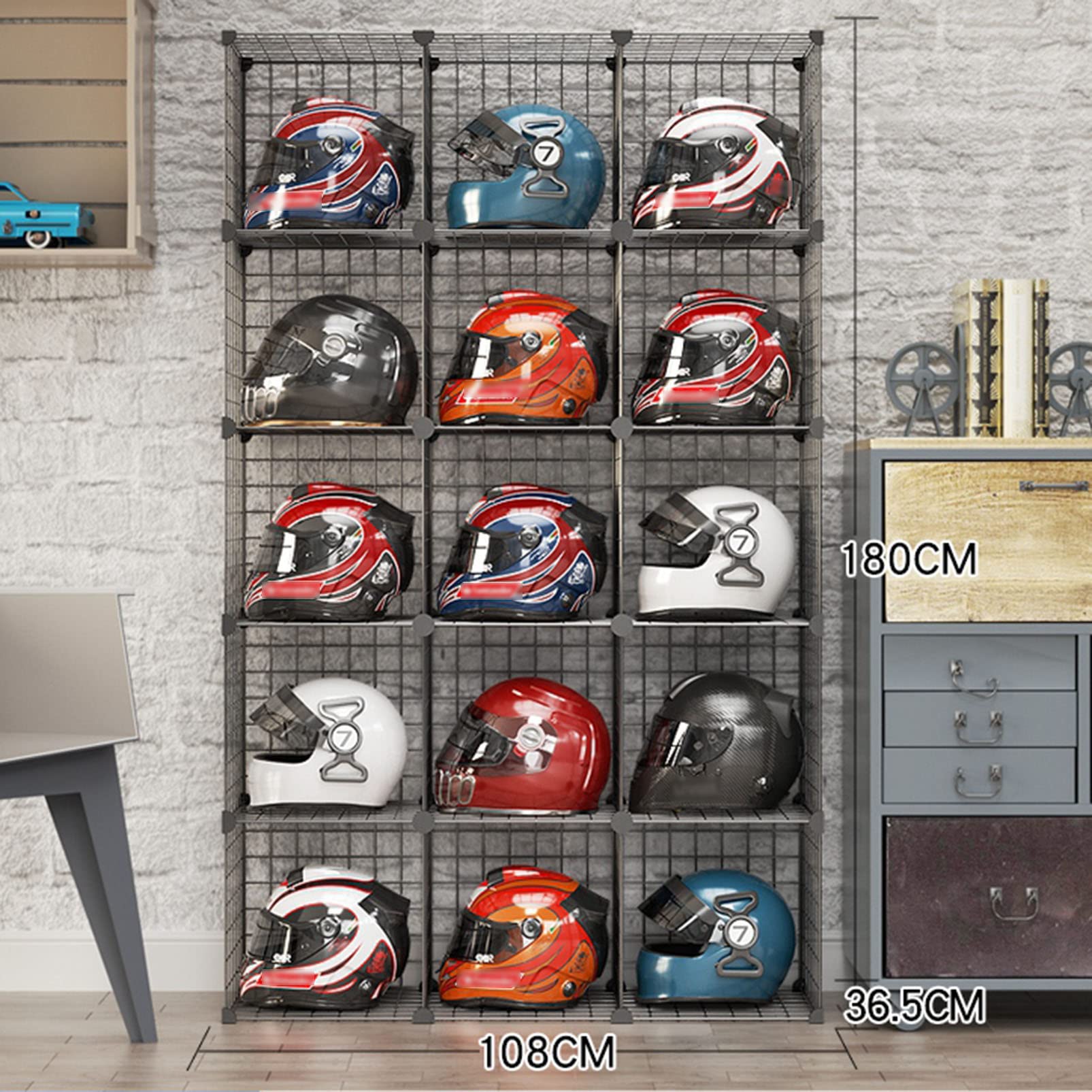 Supporto per Casco da Moto - Porta Casco in Metallo da Pavimento per caschi e Scarpe da Moto - Contenitori Versatili per armadi e mobili - Scaffale modulare e espositore per cappel