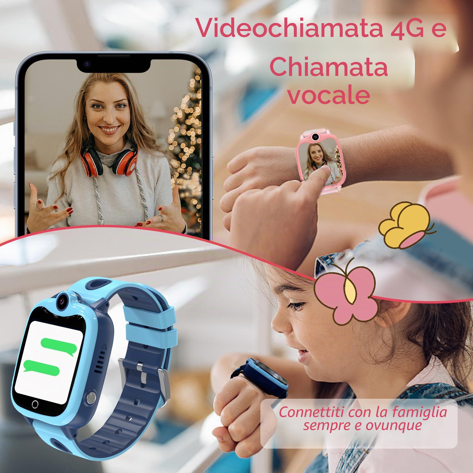 Smartwatch Bambini 4G, Orologio per Bambino Bambina Telefono con Videochiamata SOS Chat Vocale Sveglia Contapassi Modalità Classe Gioco, Impermeabile Smartwatch con SIM Regalo per Ragazza e Ragazzo