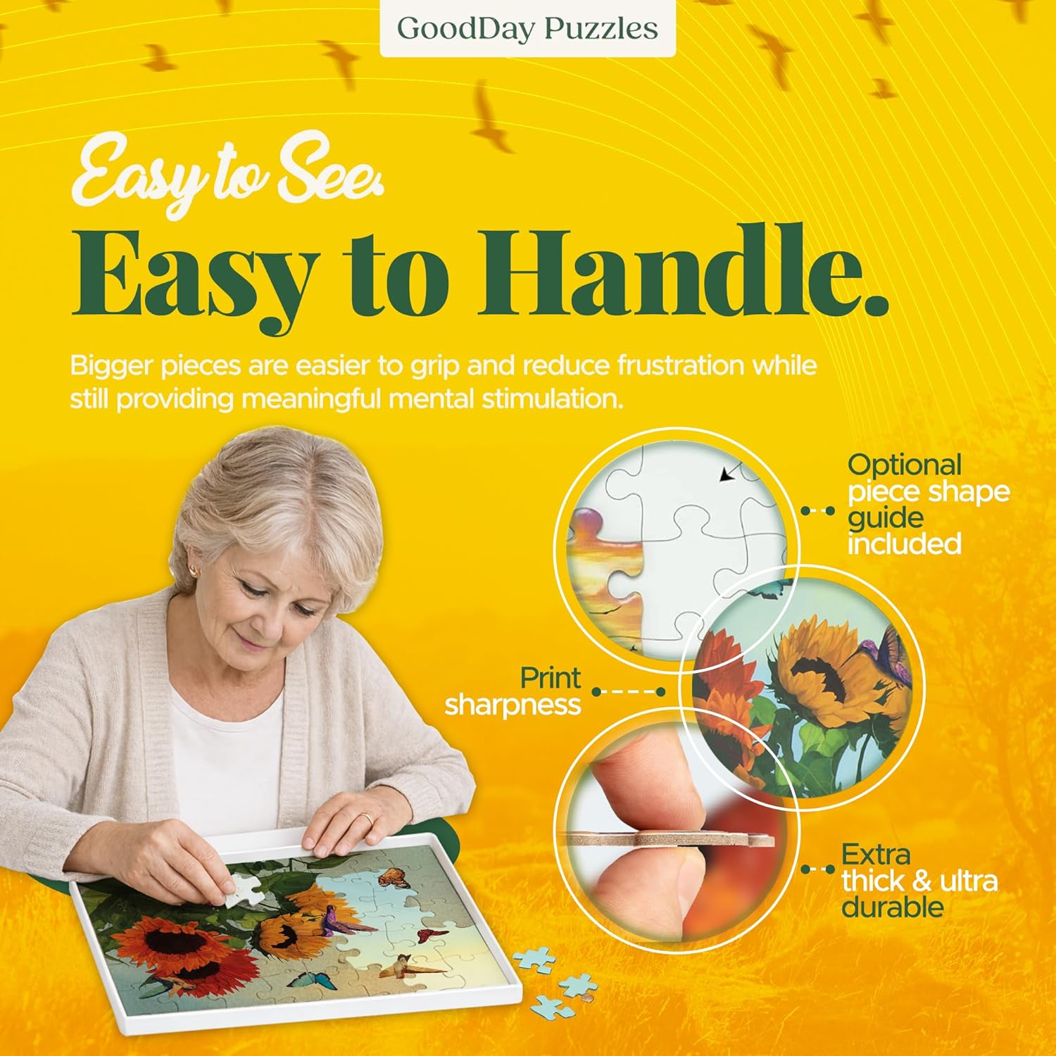 Large Piece Jigsaw Puzzle – 48 Pieces – Easy & Colorful, Adult Puzzles for Seniors with Dementia, Jigsaw Puzzles for Adults, Dementia & Memory Activities for Seniors, Elderly Gifts, Summer Bloom