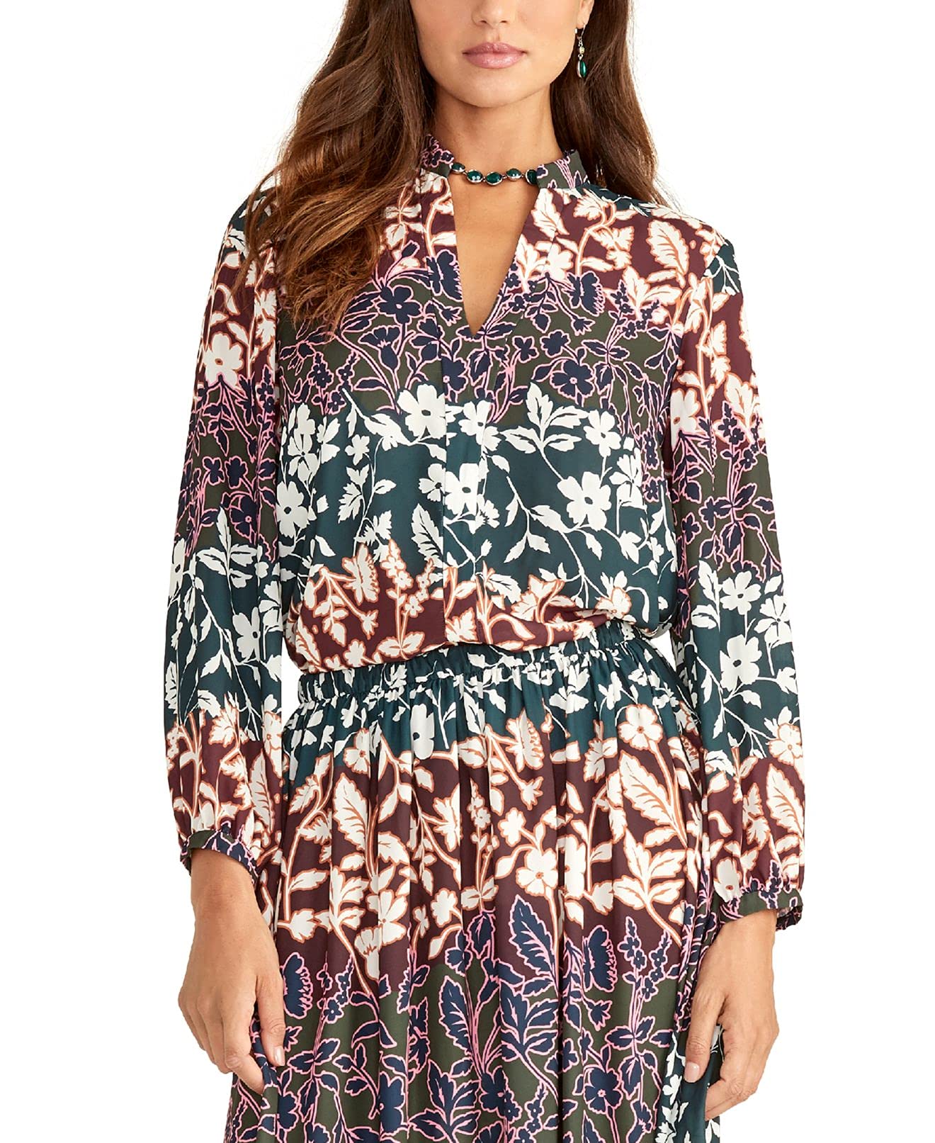 RACHEL Rachel RoyWomens Elle Floral Print Split Neck Top, Multi Combo, M