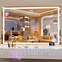 Vista 165 de Hasipu - Espejo de tocador con luces LED, espejo iluminado de maquillaje de 28 x 20 pulgadas, con 3 modos regulables, control por pantalla táctil