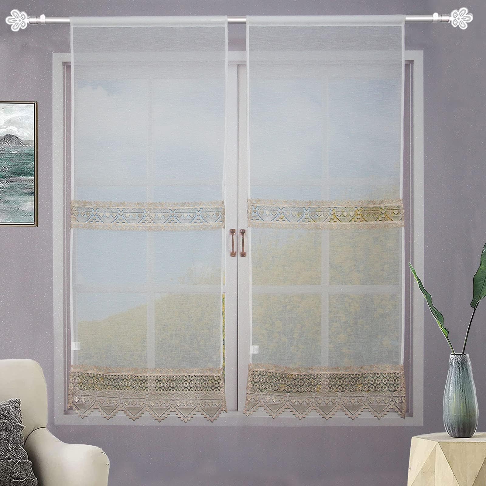 Paire De Rideaux De Cuisine Plissés Crayon - Motif à Carreaux - Filtre Lumière - Marque Emma Barclay