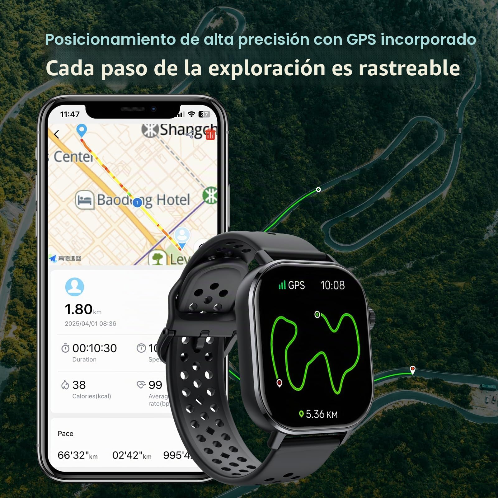 Reloj Inteligente Hombre, GPS Smartwatch 2.06" AMOLED Pantalla Táctil, Llamadas Bluetooth 178+ Modos Deportivos, Monitor de Sueño/Podómetro/Pulsómetro, Resistencia al Agua 5ATM, para Android iOS Negro