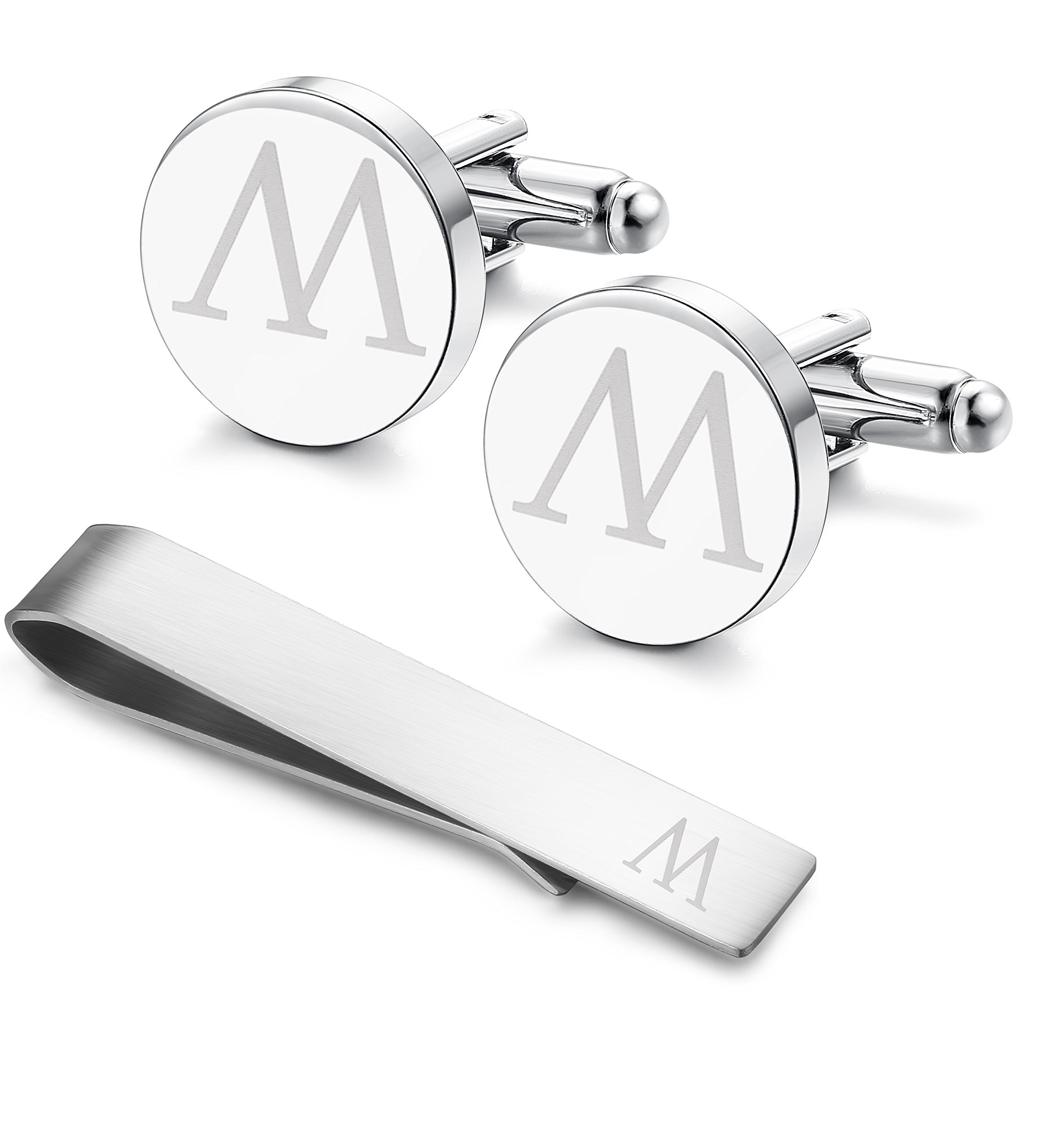 LOYALLOOK Initial Cuff Links Mens and Tie Clips for Men