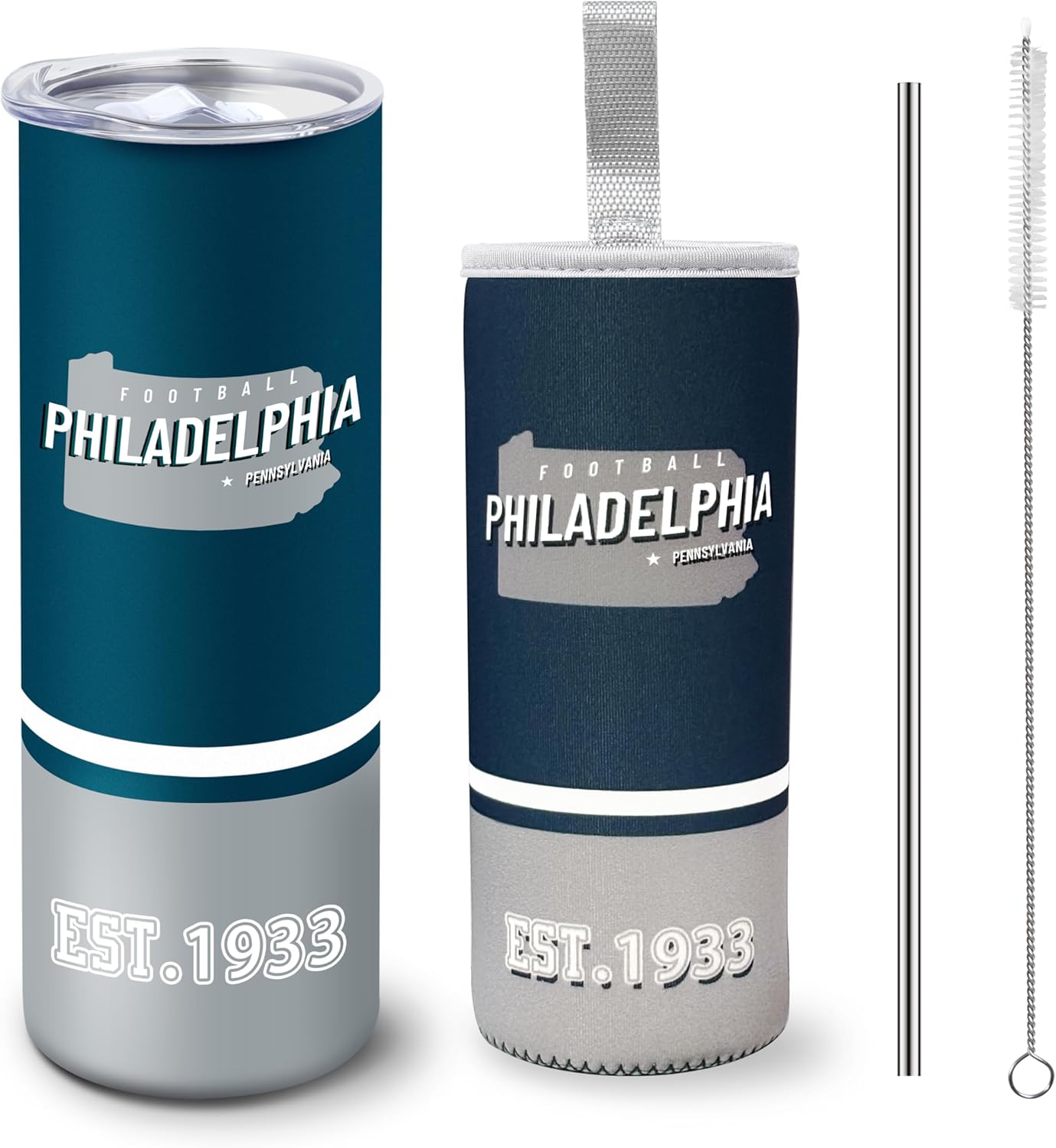 Tumbler 20oz Straight Skinny Car Cups With Insulated Cup Sleeve Portable Handle, Sports Travel Coffee Mug, Stainless Steel, Insulated,Classic Collection Gifts for Men Women Fans