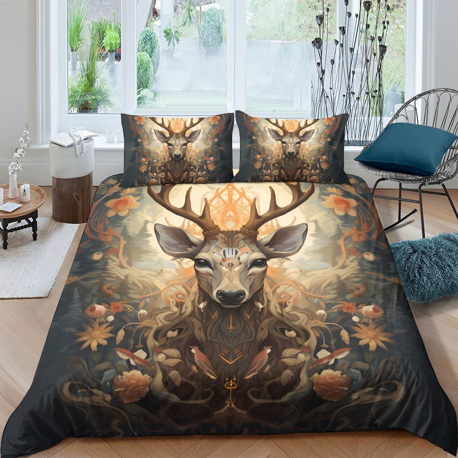 Ctjqhvkz Style-7 3D Printed Forest Elk Fitted Sheet Microfiber Autumn Leaves Mattress Cover For Bedroom Dorm Room Protection Decoration Single（135X200cm）
