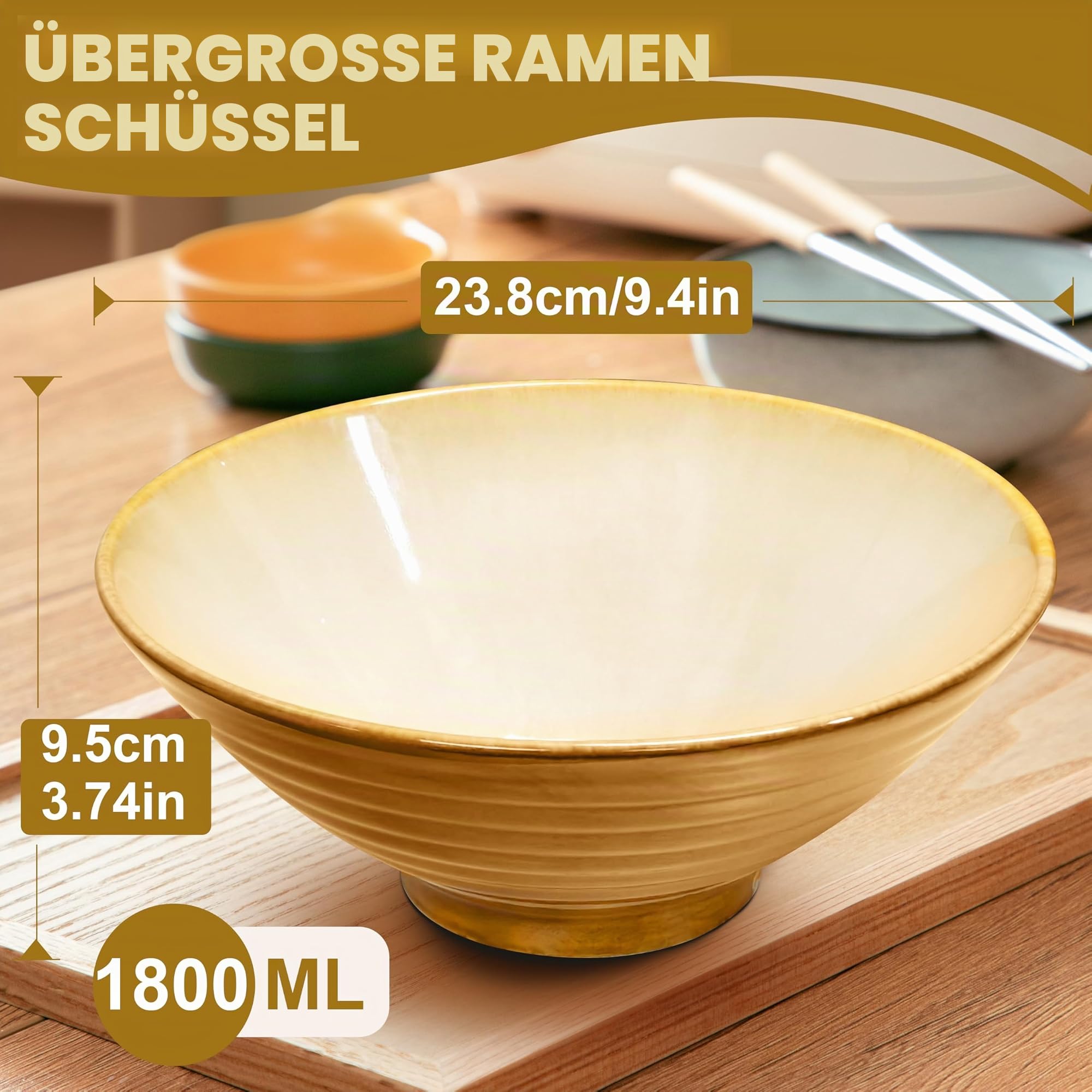 9.4 Zoll 4 Set Keramik Ramen Schüssel(16 Teilig) - Japanisches Porzellan Spülmaschinenfest Geschirr mit Gabel Essstäbchen Löffel für Nudeln Suppen Getreide Salate Mann Frau Geschenke für neuen Häusern