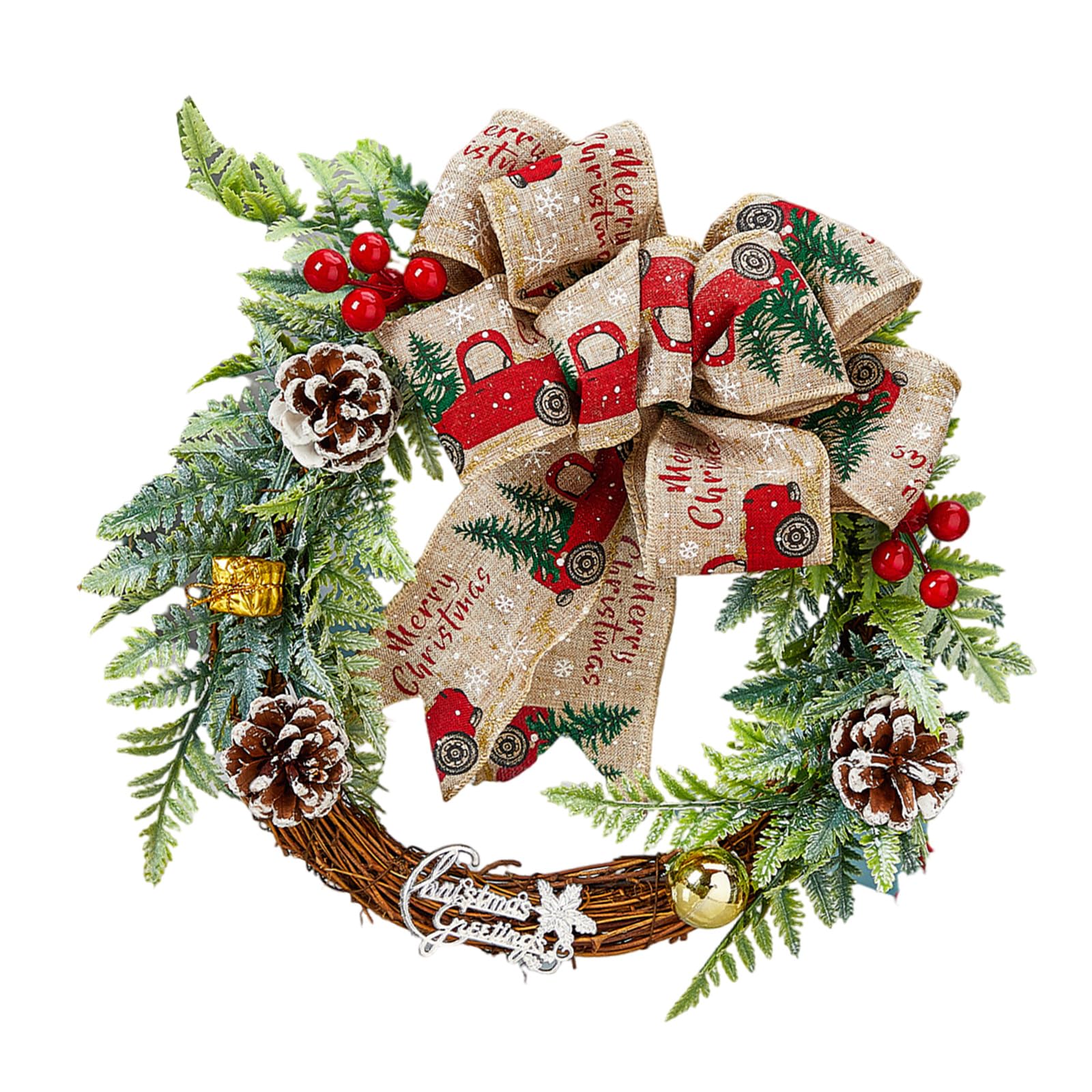 Kalttoy Artificial Wreath Merry Christmas Wreath with Pinecone Decoration for Front Door Garden Yard Christmas Decorations Tree Decoration