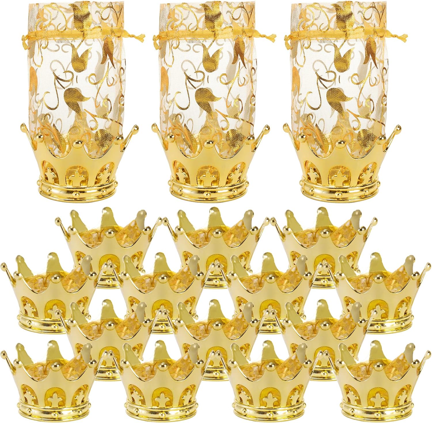 WUWEOT 36 Pack Crown Candy Holder, Party Favors Fillable Crown Goblet with Pouch, Decorative Gold Candy Favor Containers for Birthday Party Supplies
