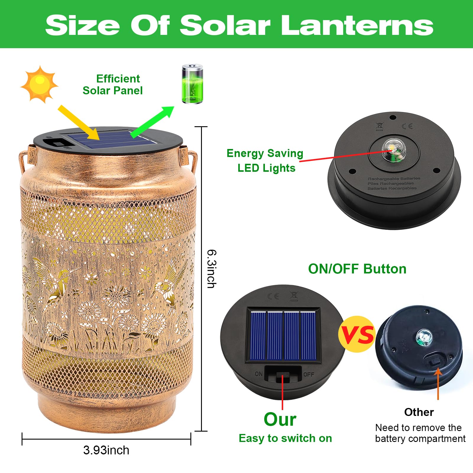 Koliber solarne lampiony na zewnątrz, wodoodporne dekoracje ogrodowe, prezenty urodzinowe dla kobiet, mamy, babci, metalowe wiszące lampy solarne na podwórko, patio, ścieżkę, podwórko, ganek