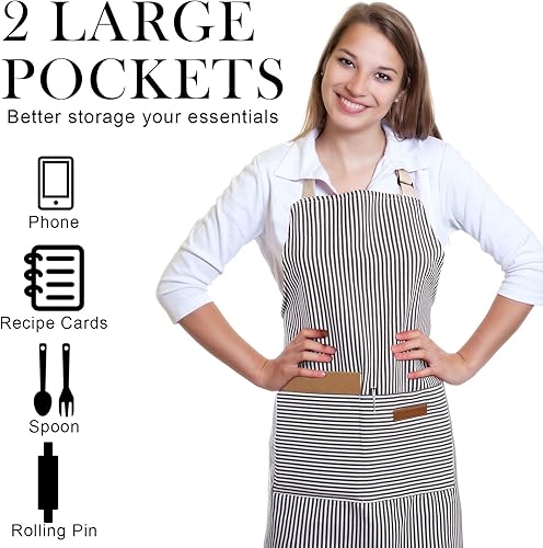 Miniatura 7 de JaGely 8 delantales de cocina de cocina, delantales ajustables con pechera, delantal de cocina con bolsillos para mujeres y hombres, chef, cocina,