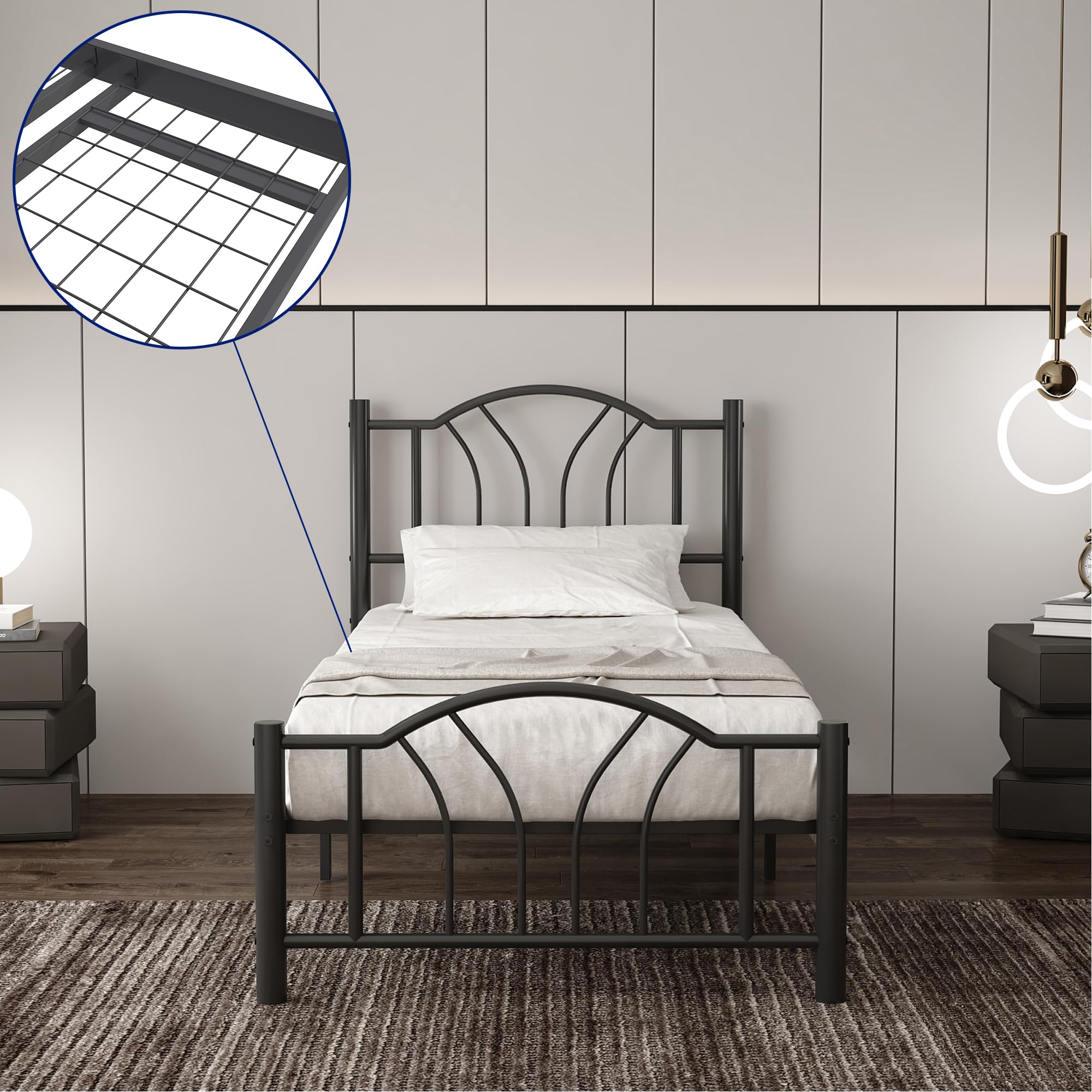 AVENSIS Bella 3ft Heavy Duty Mesh Base Metal Platform Bed Frame Base Mattress Foundation, Premium Strong Steel Support, Under Bed Storage Space, Easy Assembly, Single, Black