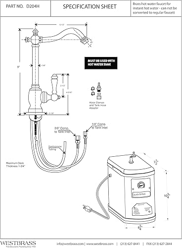 Miniatura 2 de Westbrass D204H-05 Victorian 9" Grifo dispensador de agua caliente con sistema de tanque de calefacción instantánea, níquel pulido