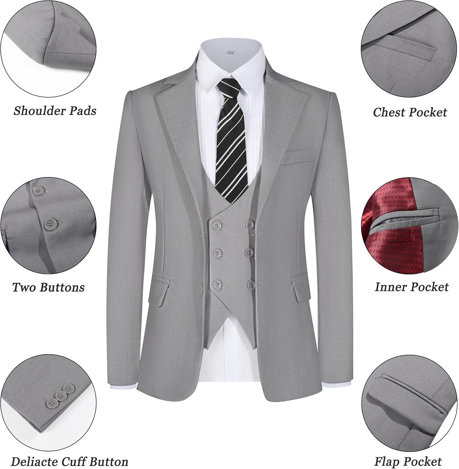Boys Suit Formal 3 Piece Suits for Boy Slim Fit Wedding Outfit Blazer Double Breasted Vest Pants Tie Set - Image 5