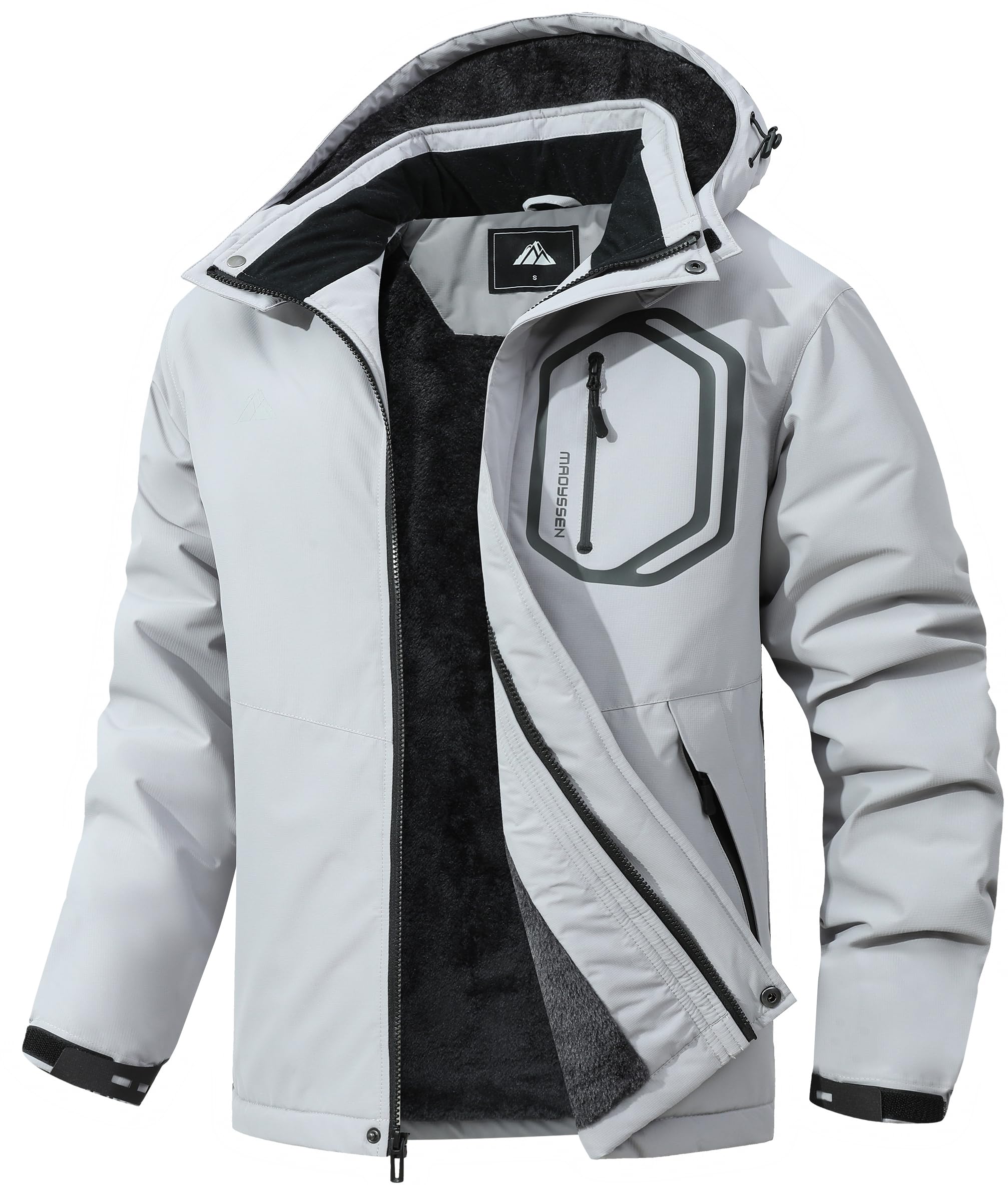 MAOYSSEN Men's Detachable Hooded Ski Jacket - Waterproof Padded Warm Lined Winter Jacket, Windproof Parka