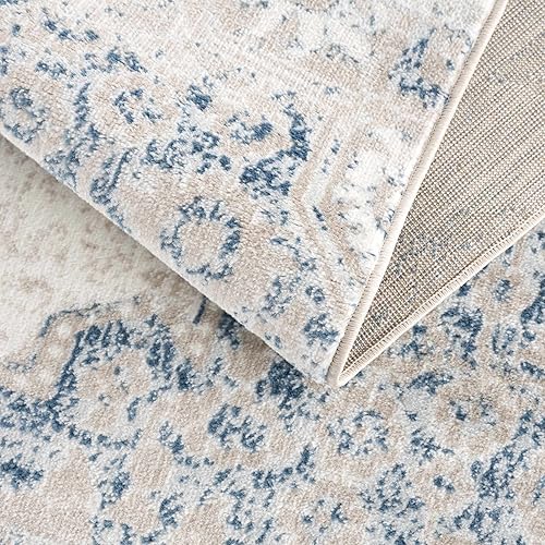 Miniatura 9 de Hauteloom Monaco Collection - Alfombra de pasillo oriental para cocina, aspecto tradicional, envejecida, color azul, crema, beige, gris, 2 pies 7