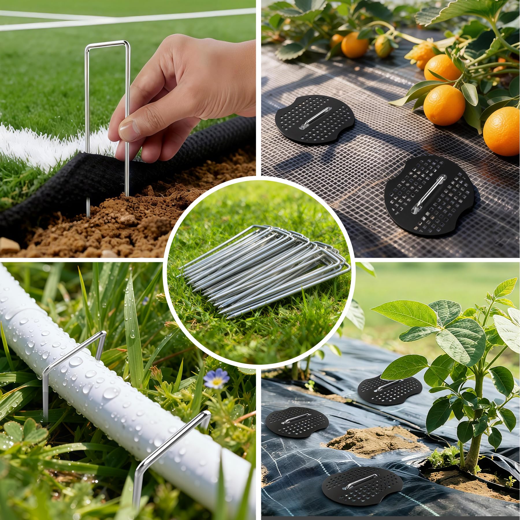 Lot de 200 Grapas en Forma de U de Acero Galvanizado(150x30mm, Ø3mm), Piquetas de Jardín con 100 Arandelas y 1 Gancho Extractor para Malla Antihierbas Césped Artificial Tuberías de Riego