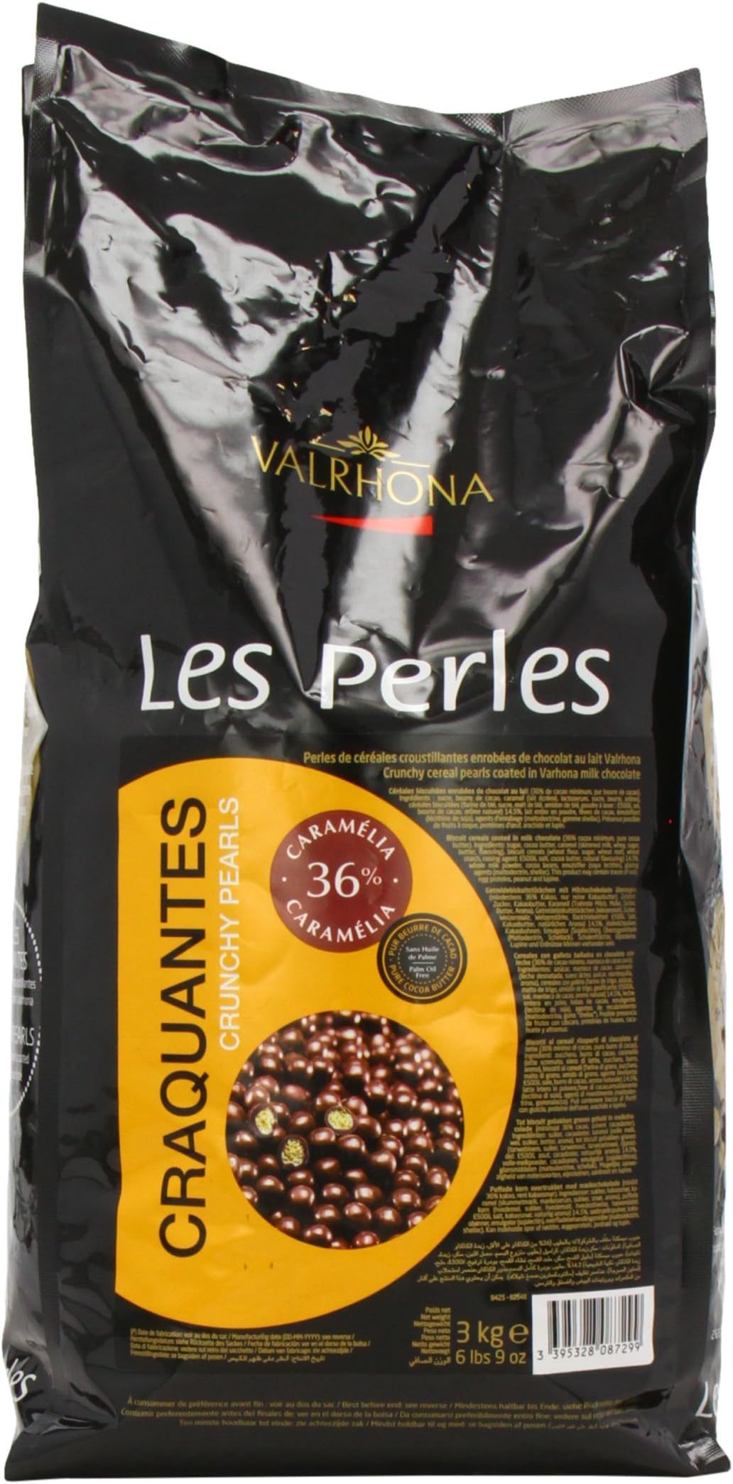 "Les Perles Craquantes" Crunchy Cereal Pearls Coated in Milk Chocolate, Caramel Flavored, 36% Cocoa, 3kg./6.6lb.